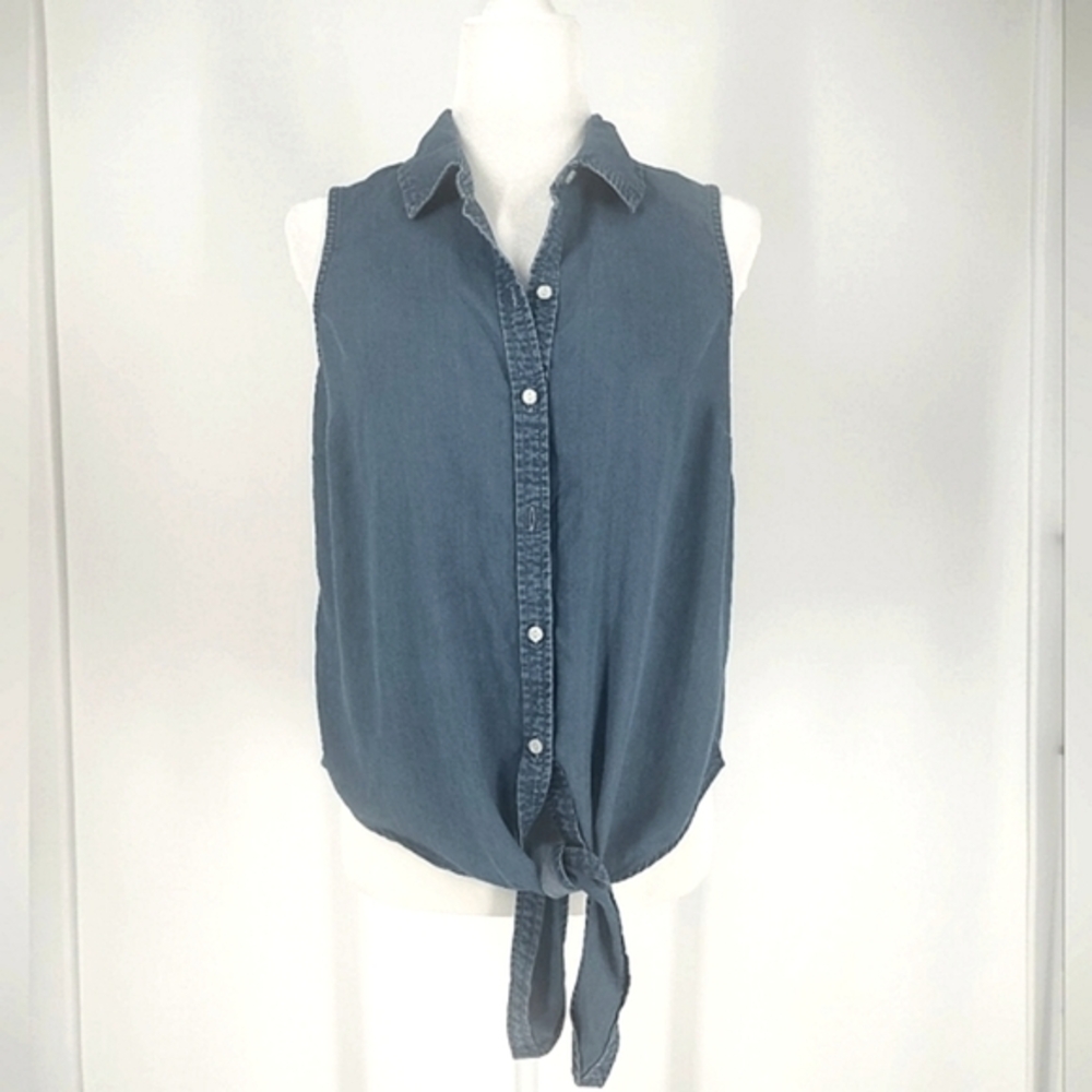 Charter Club Blue Sleeveless Jean Blouse Size